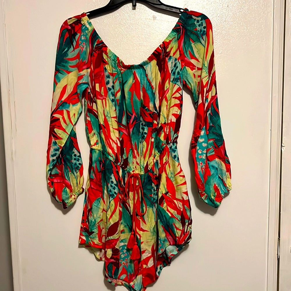 Off the shoulder tropical romper!